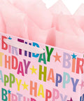 13 Inch Pink Happy Birthday Gift Bag With Colorful Lettering Design Card Tissue Paper And Sturdy Handles For Kids And Adults