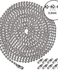Stainless Steel Bead Pull Chain 10 Feet Heavy Duty Rustproof With 40 Lb Pulling Power 3.2mm Extension Chain Includes 10 Free Clasp Connectors