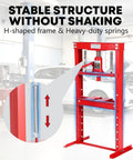 12 Ton Hydraulic Shop Press With Movable Press Plates H-Frame Floor Bearing Pro Grade Power in a garage setting