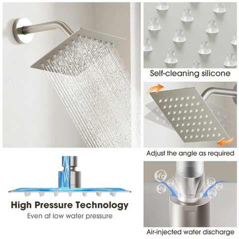 Deadly Slick Brushed Nickel Shower Faucet Set With Solid Brass Rough In Valve And Ceramic Disc Cartridge Featuring Killer High Flow Six Inch Tub Spout Plus Top Shelf High Pressure Showerhead For Zero Hassle Bathroom Refresh