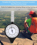 Outdoor Map Measuring Wheel Handheld Distance Calculator for Hiking and Mapping in mountain setting with hiker and compass.