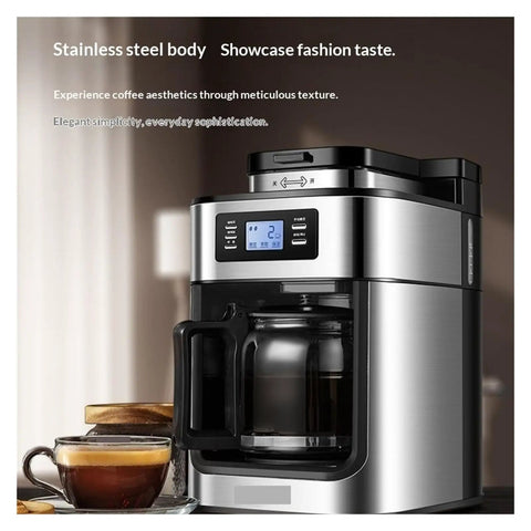 Hustle Ready Daily Grind 2In1 Automatic Coffee Grinder And Brewer Whole Bean Drip Machine with stainless steel body.