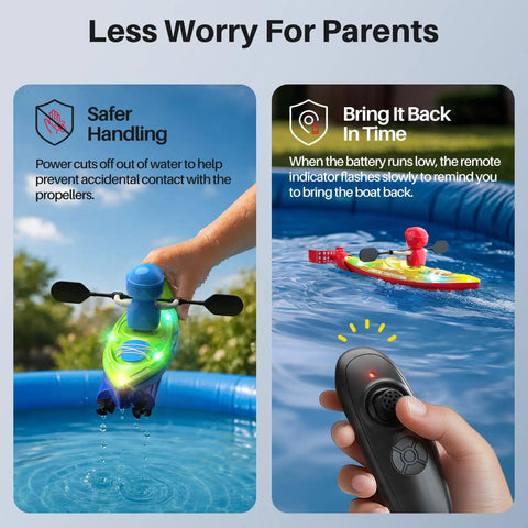Two Pack Remote Control Boats For Kids Ages 6 To 12 With Dolphin Ball Catching Nose, Two Independent 2.4GHz Remotes in pool