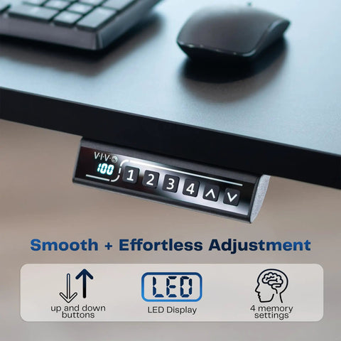 Upgrade Your Workspace With This Slick Dark Gray Standing Desk Measuring Sixty-Three By Thirty-Two Inches control panel with LED display