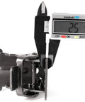 Close-up of Workhorse Heavy Duty Foldable Support Brackets 8 Pack with caliper measuring 2.5mm width, rust proof steel construction.