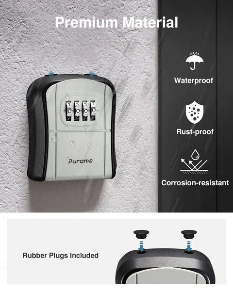 Resettable Combination Key Lock Box, Grab And Go Portable Wall Mount Or Door Knob Safe for Home Office Apartment Spare Keys, Easy Install With Mounting Hardware, Gray Secure Key Storage on wall with waterproof feature