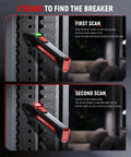 Circuit Breaker Finder Kit With GFCI Outlet Tester And Dual LED Indicators, All In One Electrical Tracer in use on breaker panel