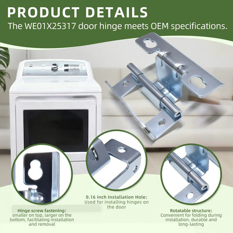 Illustration of Dryer Door Hinge For GE Hotpoint 4466992 AP6032615 PS11763047 EAP11763047 Silver, showing hinge on dryer.