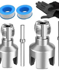 Premium 2-Piece PVC Pipe Threading Tool Kit For 1/2 And 3/4 Inch Pipes with die heads and accessories for plumbing.