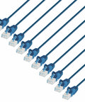 Slim Cat6 Ethernet Patch Cable 3Ft 10 Pack Blue With Snagless Boots 30AWG Bare Copper Wire Gold Plated Contacts Visible