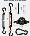 Durable 304 Stainless Steel Sun Shade Sail Hardware Kit With 6 Inch Fittings accessory components and dimensions