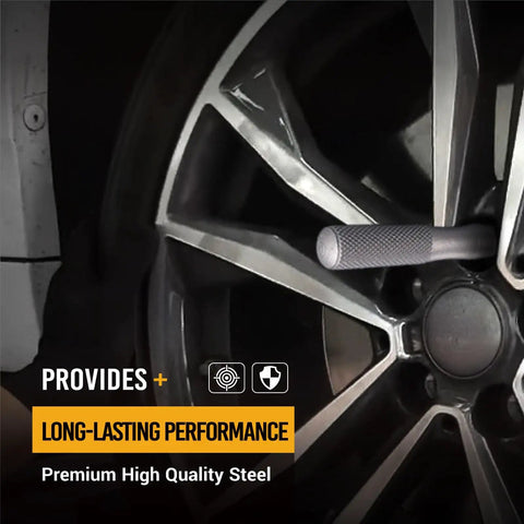 Wheel Alignment Pin M14x1.5 2-Piece Wheel Hanger And Rim Stud Guide for BMW Mercedes Audi VW in use on a car wheel