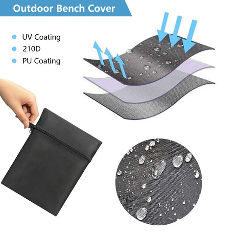 Waterproof 2 Seater Outdoor Bench Cover For Patio Garden Furniture, fabric layers with UV and 210D PU coatings displayed.