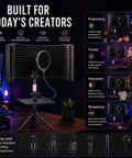 6 Panel Microphone Isolation Shield With Adjustable Metal Stand For Podcast Recording Studio Vocal Booth Sound Deadening Screen in use with microphone