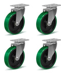 Heavy Duty 5 Inch Polyurethane On Steel Caster Wheels Set Of 4 Swivel Casters With 2200 Lb Capacity Non Marking Floor Friendly