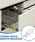 4 Pack Magnetic Push Latch For Cabinets And Drawers 4.57 By 1.85 Inches installed on kitchen drawer, features strong hold