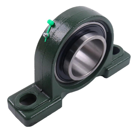 Self Align Pillow Block Bearing With 3 Inch Bore And Two Bolt Solid Base, Compatible With UCP215-48, green housing angle view