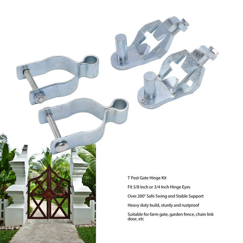 Heavy Duty Gate Hinge Kit with 47MM T Post Pins, 2 Sets for Chain Link Fence Gates and decorative garden gate