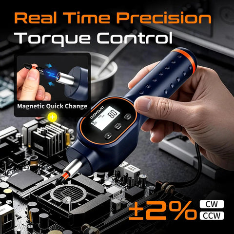 Digital Torque Screwdriver With Adjustable Range From Seven Point Zero Eight To Seventy Point Eight Inch Pounds Or Zero Point Eight To Eight Newton Meters Buzzer And Magnetic Bits Nine Hundred Ninety Nine Data Storage For Gunsmithing And Mounting on circuit board