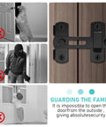 Four Pack Black Stainless Steel Sliding Barn Door Latches Featuring A 180 Degree Flip Bolt Setup And Hella Smooth Corrosion Resistant Coating For Super Solid Everyday Security That Keeps Your Home Locked And Loaded Always, showing functionality against intruders.