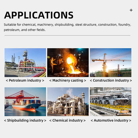 Applications of hook type shot blasting machine for petroleum, casting, construction, shipbuilding, chemical, automotive industries.
