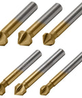 Aracombie six-piece set of 3-flute titanium HSS countersink drill bits, 90-degree tips for metal and wood