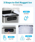 Top Shelf Countertop Nugget Ice Maker Crushing 40 Pounds Of Soft Chewable Ice Daily With Lightning Fast Five Minute Batches, adding water step.