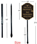 Top Shelf Rust Free Aluminum Private Property Signs With Heavy Duty 36 Inch Stakes, 14x10 inch sign with 36.6 inch stake for no trespassing.