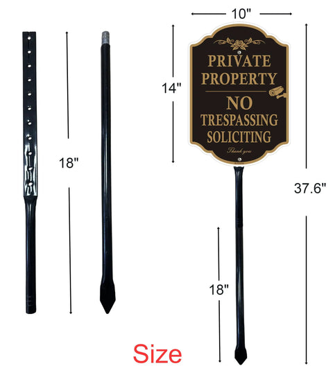 Top Shelf Rust Free Aluminum Private Property Signs With Heavy Duty 36 Inch Stakes, 14x10 inch sign with 36.6 inch stake for no trespassing.