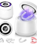 Dynamic Pro Grade 42 to 48 kHz Retainer Cleaner Machine With Digital Timer 200ml Mouth Guard Pod for Aligners Night Guards Dental Trays Braces and Toothbrushes White, open lid