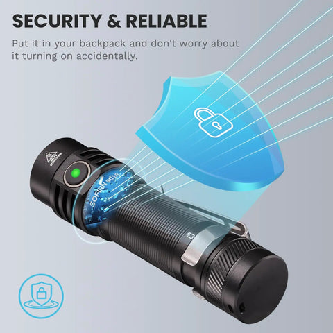 Compact EDC Rechargeable Flashlight With 1800 Lumen Output, SST 40 LED, showcasing magnetic tail for secure carry