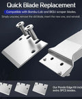 Panda Edge All Metal 3D Printer Scraper Kit with extra 3 SK5 blades, showing quick blade replacement design and compatibility details.