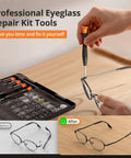 All In One Eyeglass Repair Kit With Eight Screwdriver Types Sixteen Screw Sizes Twelve Nose Pad Pairs Curved Tweezer Three In One Tiny Screwdriver Twenty Silicone Caps And Shims And Case For Glasses And Sunglasses Gift For Men And Women
