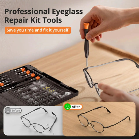 All In One Eyeglass Repair Kit With Eight Screwdriver Types Sixteen Screw Sizes Twelve Nose Pad Pairs Curved Tweezer Three In One Tiny Screwdriver Twenty Silicone Caps And Shims And Case For Glasses And Sunglasses Gift For Men And Women