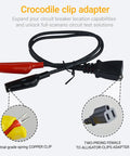 Crocodile clip adapter with industrial-grade spring copper clip and two-prong female to alligator-clips adapter, for circuit testing.