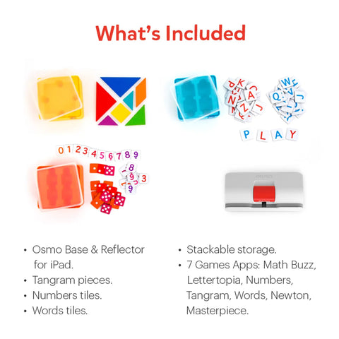 Genius Starter Kit For Kids Ages 6 To 10 With 7 Dope Educational Games, iPad Friendly, includes tangrams, tiles, Osmo base.