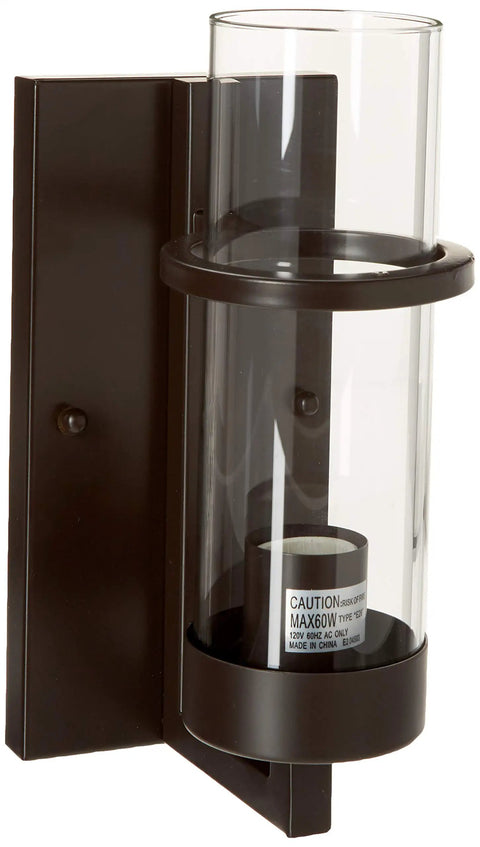 Holbrook One Light Sconce In Oil Rubbed Bronze With Clear Blown Glass Transitional Wall Fixture For Living Room Hallway Bedroom Hardwired Durable Metal Uses One 60 Watt A19 Bulb Not Included close-up