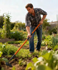 Person using Beefy Heavy Duty Garden Hoe With 58 Inch Fiberglass Handle Long Reach Weeding Hoe 6.3 Inch Wide Blade garden tool