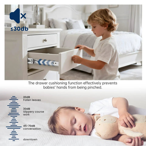 Child opening drawer with No-Fuss Soft-Close Heavy-Duty 12-Inch Drawer Slides 1 Pair 100-Pound Load Capacity Ball Bearing Glides