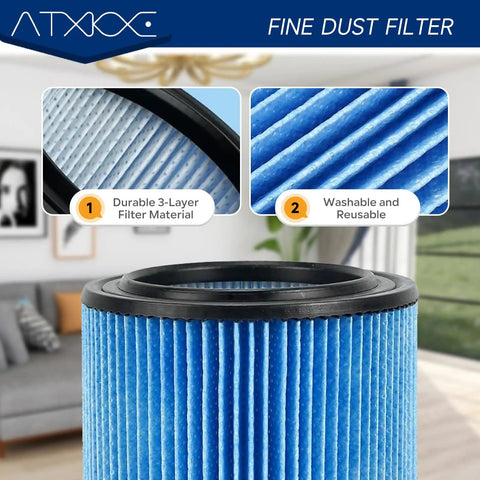 Vf5000 Replacement Filter For 5-20 Gallon Wet Dry Vacuums 2 Pack With 4 Foam Sleeves And 1 Brush, showing 3-layer filter material