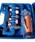 Hardcore Aluminum Air Die Grinder 16 Piece Pneumatic Power Tool Kit With 3mm And 6mm Quick Swap Collets, includes 16 bits and wrenches.