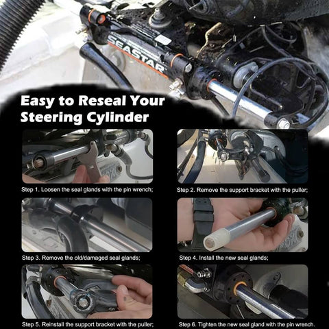 Front Mount Hydraulic Steering Cylinder Seals Kit With Pin Wrench HS5157 For Seastar HC5345 installation steps on boat
