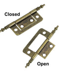 Premium Bronze Iron Butt Hinges Non Mortise Cabinet Door Hardware showing closed and open positions, 87mm, sturdy for cupboard lifts.