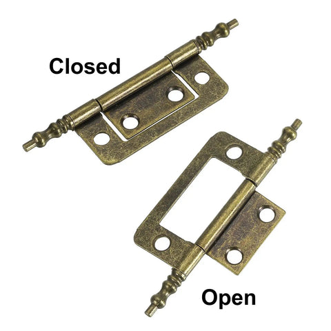 Premium Bronze Iron Butt Hinges Non Mortise Cabinet Door Hardware showing closed and open positions, 87mm, sturdy for cupboard lifts.