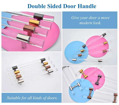 Rose Gold Clear Acrylic Door Handle Pull Push H Shape Glass Bar 39 Inch Modern Sliding Hardware Kit For Commercial Doors