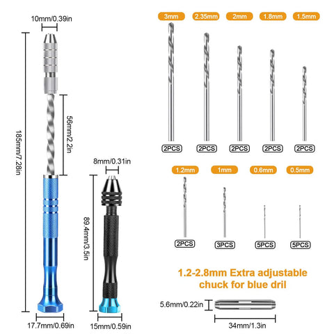 Miniature Pin Vise Hand Drill Set With Semi Automatic Push Drills And HSS Twist Bits For Jewelry Making Model Building And Electronics Repair Includes Extra Chuck Collet