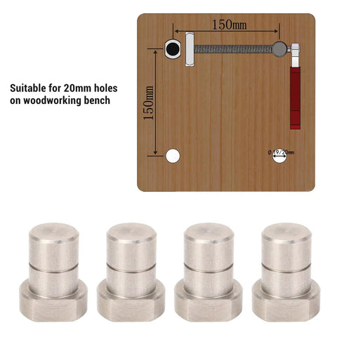 Four Piece 20mm Stainless Steel Bench Dogs Set for Workbench Stops and Locating Auxiliary Blocks for Woodworking Projects