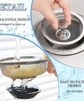 Universal 3.3 Inch Stainless Steel Kitchen Sink Strainer With Handle And Stopper Durable Drain Basket Mesh Filter Fits Most Sinks No Fuss Install Silver Replacement shown in detail with water flowing through mesh capturing debris