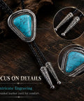 Hand Braided From Premium Genuine Leather This Adjustable Turquoise Bolo Tie features intricate silver engraving and braided leather.