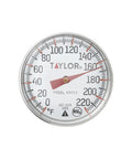 Instant Read Analog Meat Thermometer For Grill And Kitchen Durable Stainless Steel 1 Inch Dial Red Pocket Calibration Sleeve Easy Calibrate NSF Approved Grillin Ready For BBQ And Home Cooking, showing 0-220°F